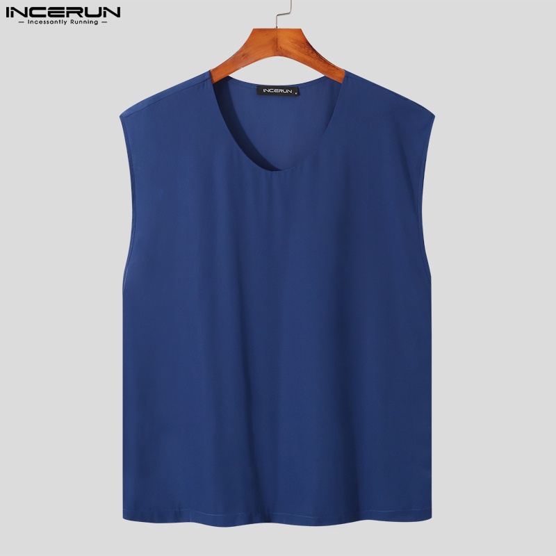 Áo ba lỗ INCERUN cổ tròn màu trơn tùy chọn thời trang mùa hè cho nam