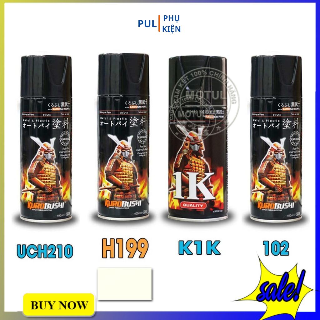 Bộ 4 chai sơn samurai màu trắng kem gồm H199 - UCH210 - K1K - 2/102 - giấy nhám P800