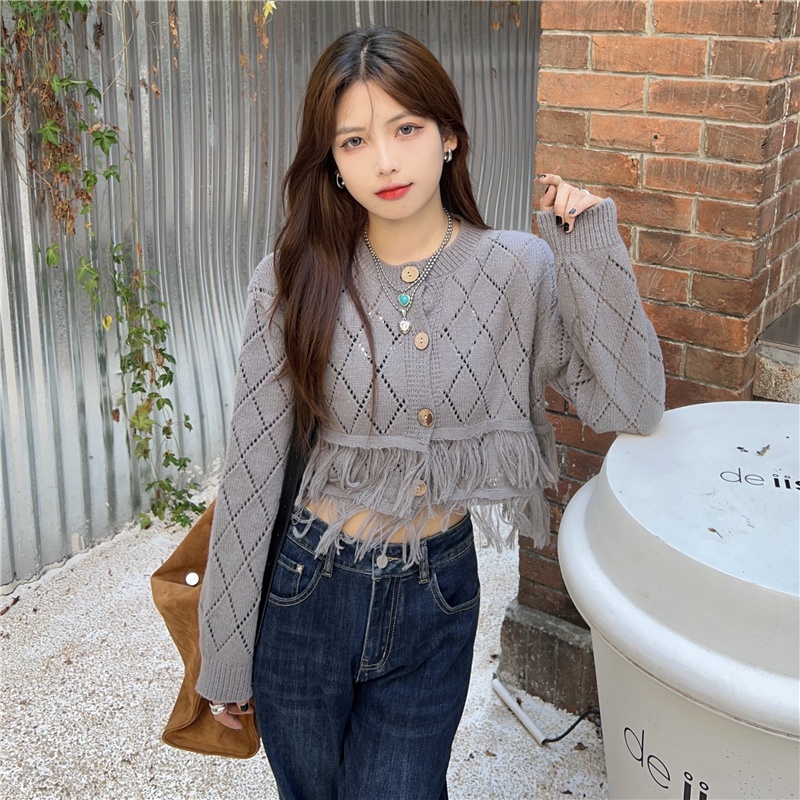 Áo khoác cardigan len nữ croptop tua rua hot girl tiktok douyin Quảng châu cao cấp phong cách Hàn quốc Kozoda AC71