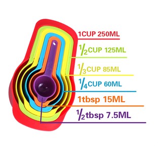 Bộ 6 thìa đong nhiều màu ((CUP,TSP,ML)