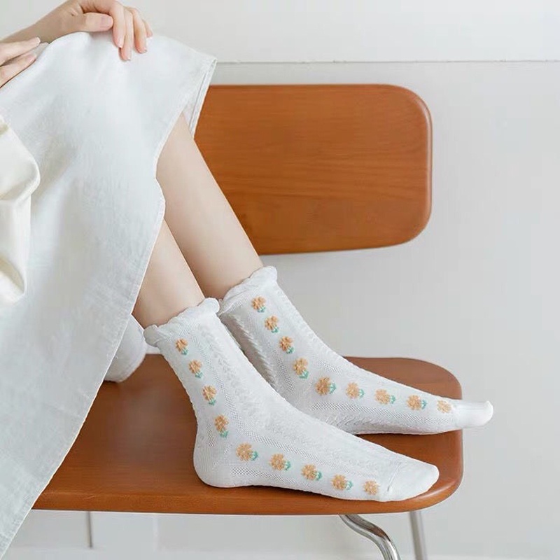 Tất cổ ngắn nữ, vớ nữ cổ bèo tông trắng xanh lá phong cách Hàn Quốc chất vải cotton co giãn bốn chiều thoáng khí TD040