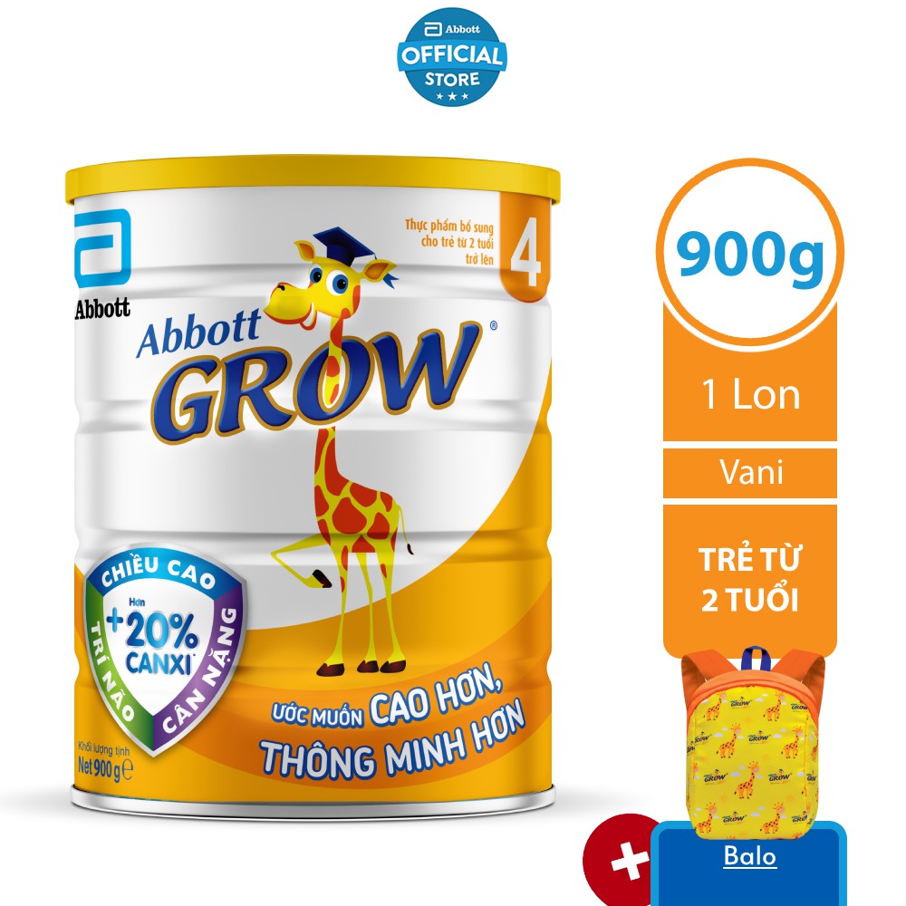 [Mã FMCGMAR giảm 10% đơn từ 400K] [Tặng Balo Hươu] Sữa bột Abbott Grow 4 900g