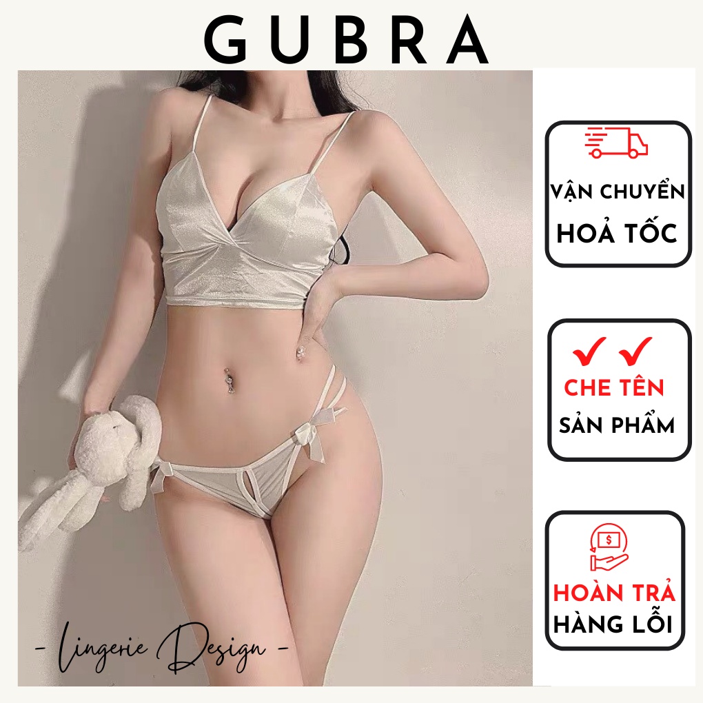 Bộ bralette không gọng phối quần lọt khe đính nơ sexy Gu Bra - B14
