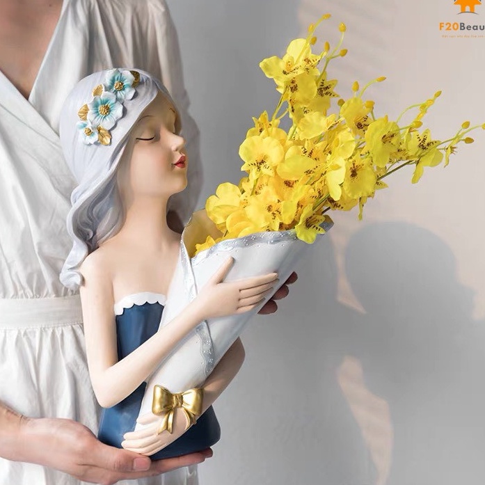 Mô hình trưng bày decor trang trí Tượng cô gái Benzaiten Decor trang trí kèm lọ cắm hoa