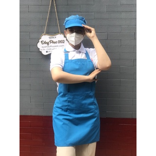 Tạp dề yếm dùng trong ngành thủy sản, pha chế, phục vụ màu XANH DƯƠNG trơn vải kaki mềm mịn