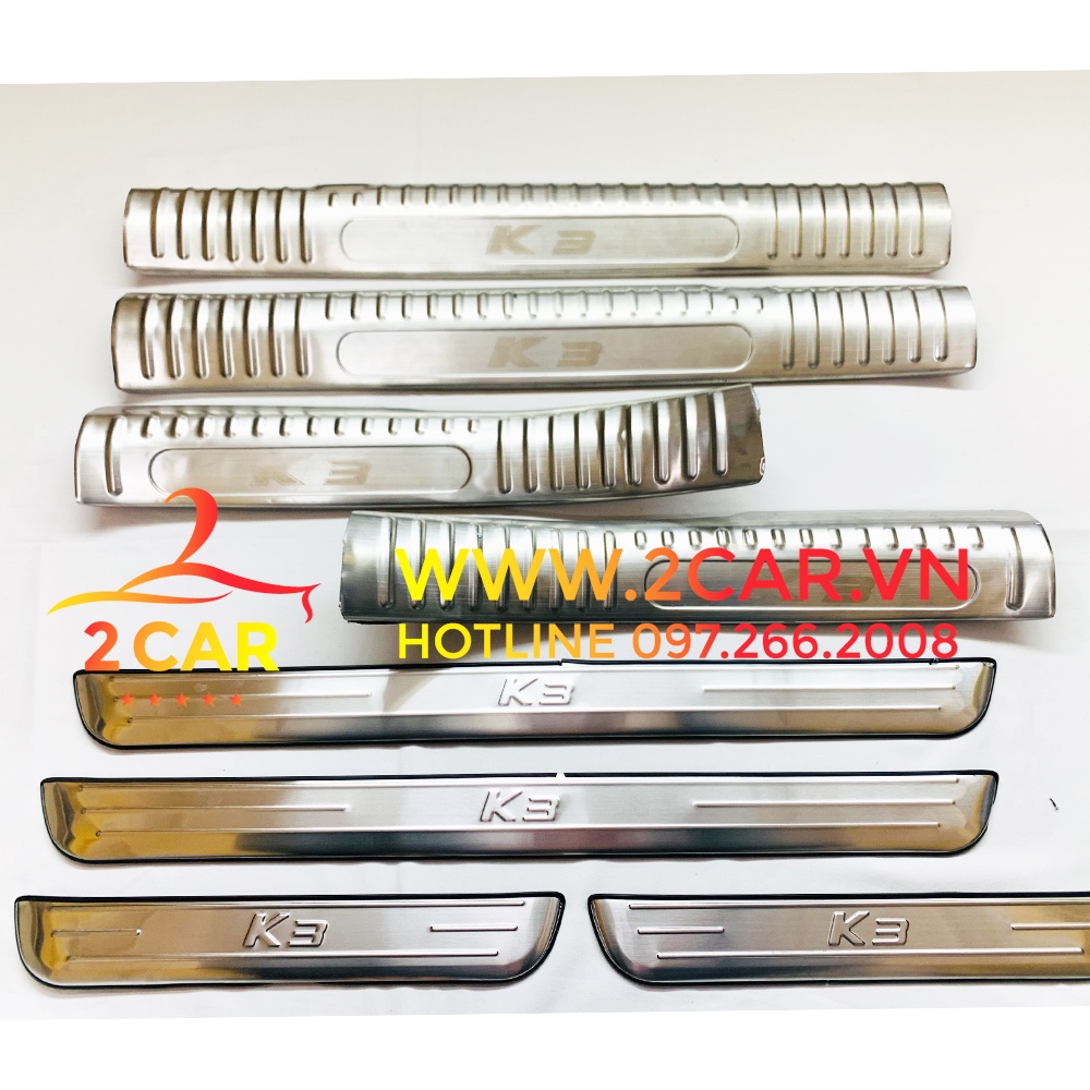 Ốp Bậc Cửa, Nẹp Bước Chân Trong, Ngoài Xe KIA K3 2021-2022- 2023, chất liệu Inox