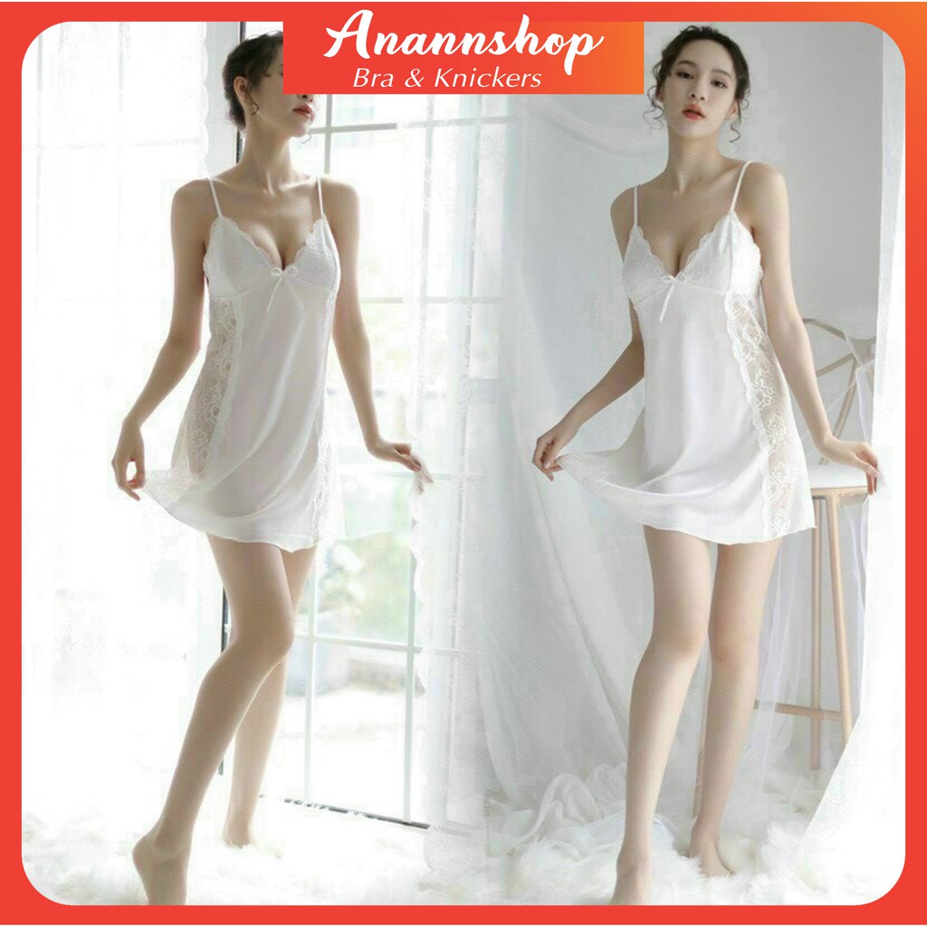 Váy Ngủ Nữ FREESHIP Đầm Ngủ Lụa Hai Dây Phối Ren Sexy Quyến Rũ Gợi Cảm Hàng Cao Cấp 1824