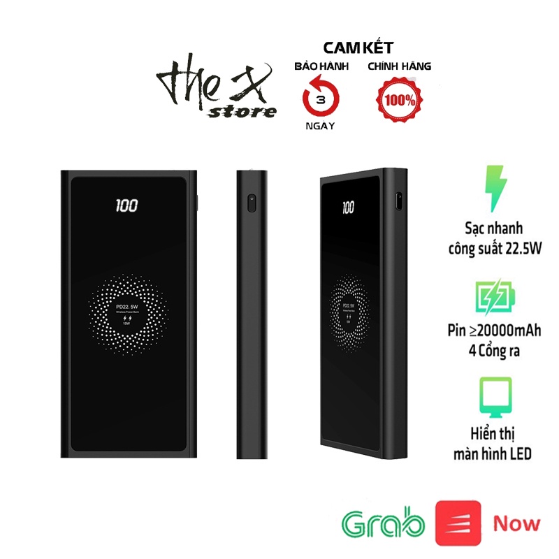 Sạc nhanh dự phòng không dây 20000mah nhỏ gọn SẠC NHANH 22.5W PD có đèn LED cho iPhone 12 Samsung Xiaomi TX
