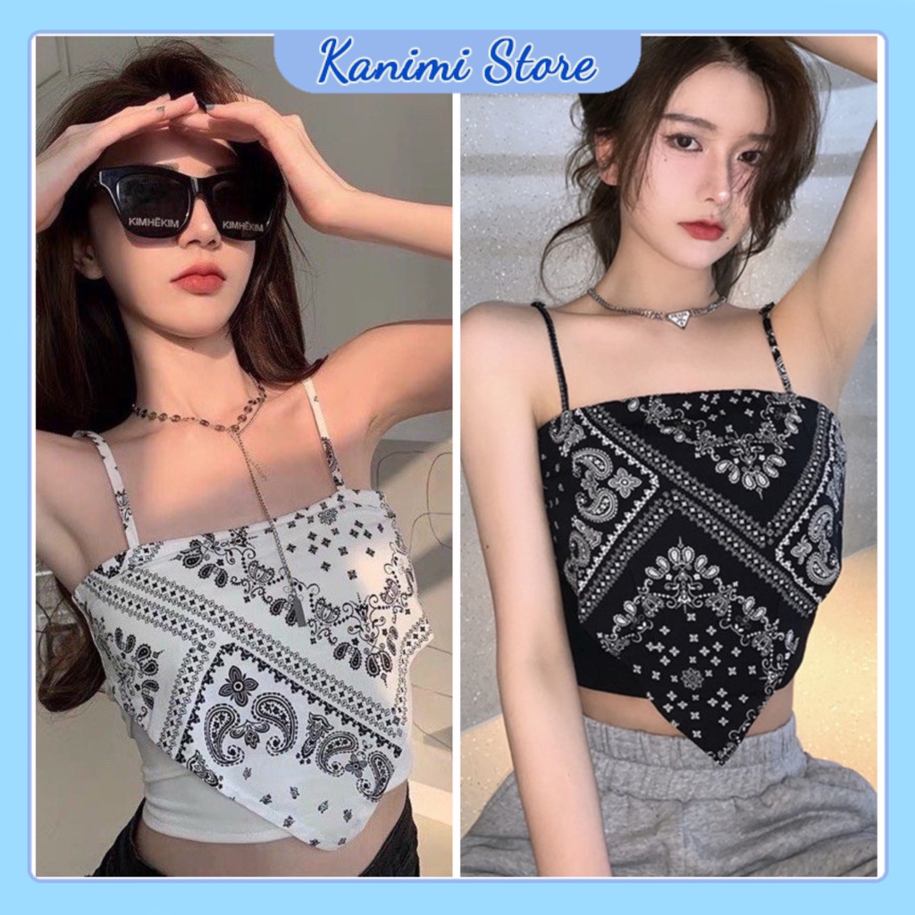 Áo 2 dây nữ thổ cẩm họa tiết Kanimi - áo yếm nữ hai màu siêu hot - AN05