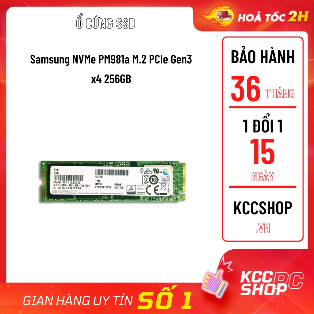 Ổ cứng SSD Samsung NVMe PM981a M.2 PCIe Gen3 x4 256GB MZ-VLB256B