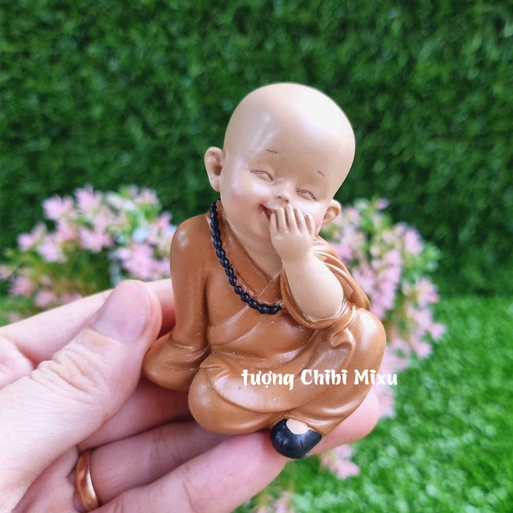 Bộ 04 chú tiểu áo nâu size nhí 7cm