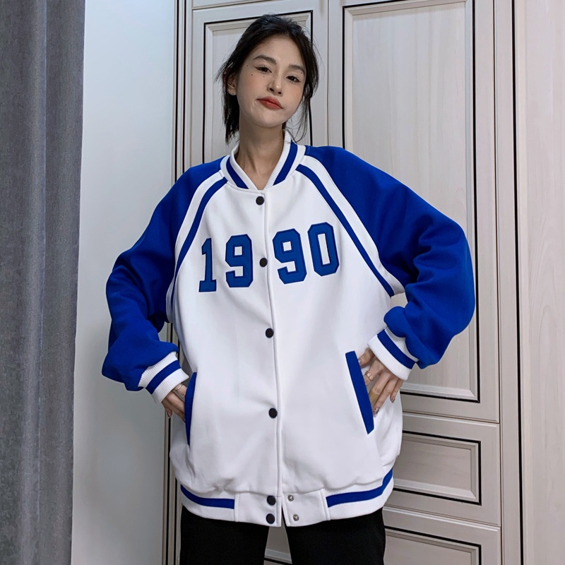 Áo khoác bomber unisex Yinxx, jacket form rộng 2 lớp màu xanh - màu đen AK11