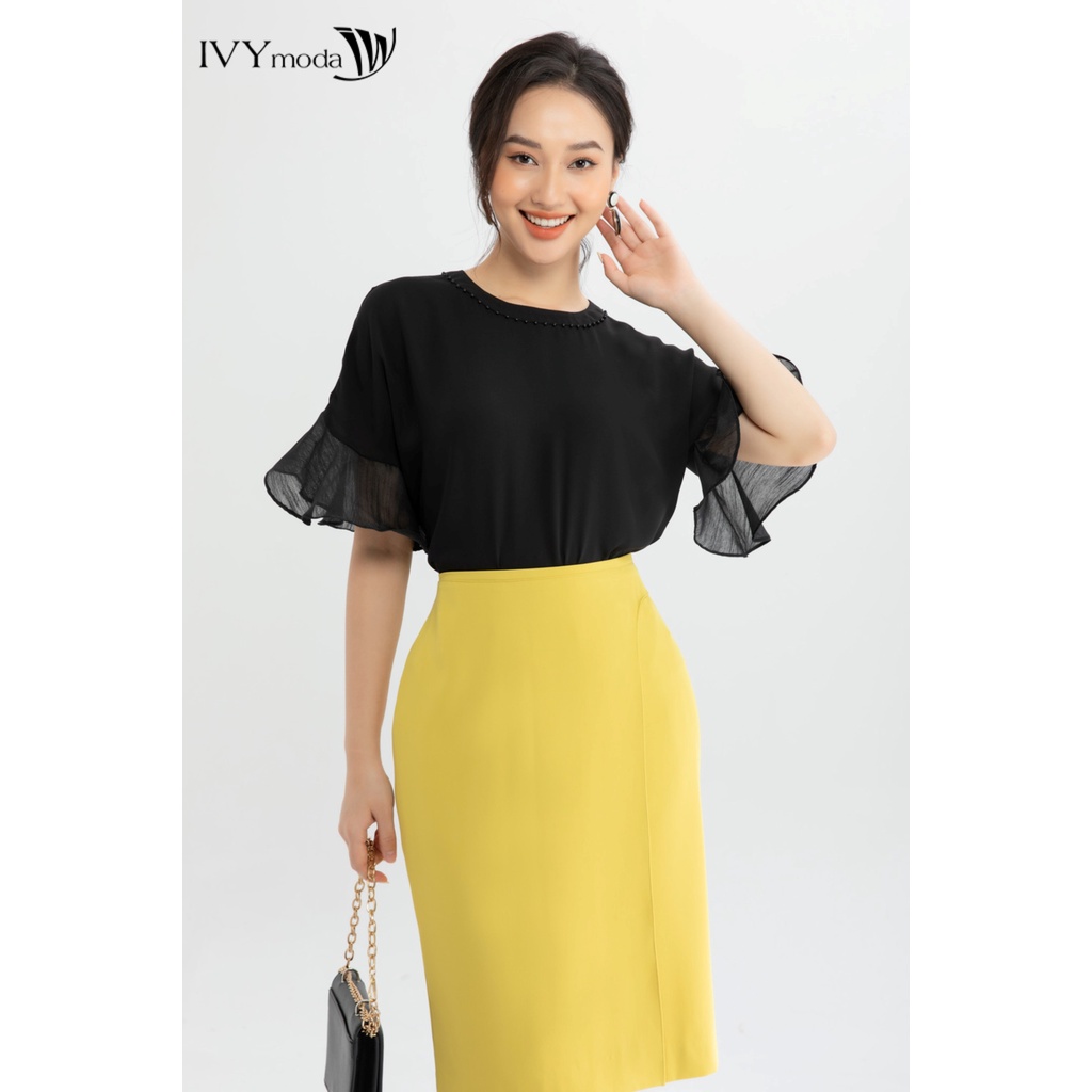 Chân váy bút chì ráp tà trước IVY moda MS 31M6560