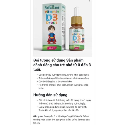 Vitamin D3 Shiffa Home 20ml thổ nhỹ kỳ
