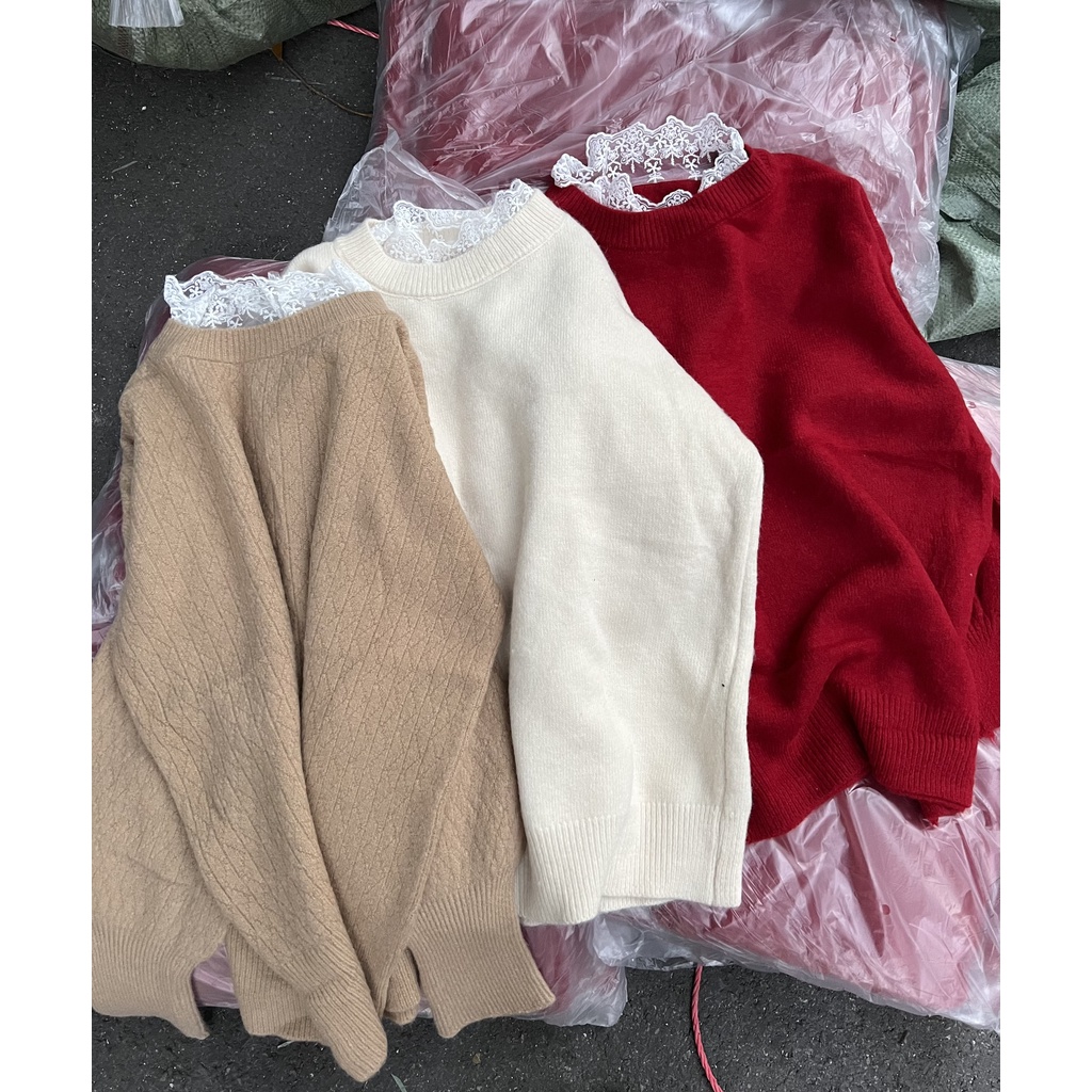Áo len cổ viền ren tay bo Hàn Quốc, Áo len đỏ chất len mịn cao cấp hàng Quảng Châu loại 1 - Xưởng May Hạnh Hồng | BigBuy360 - bigbuy360.vn