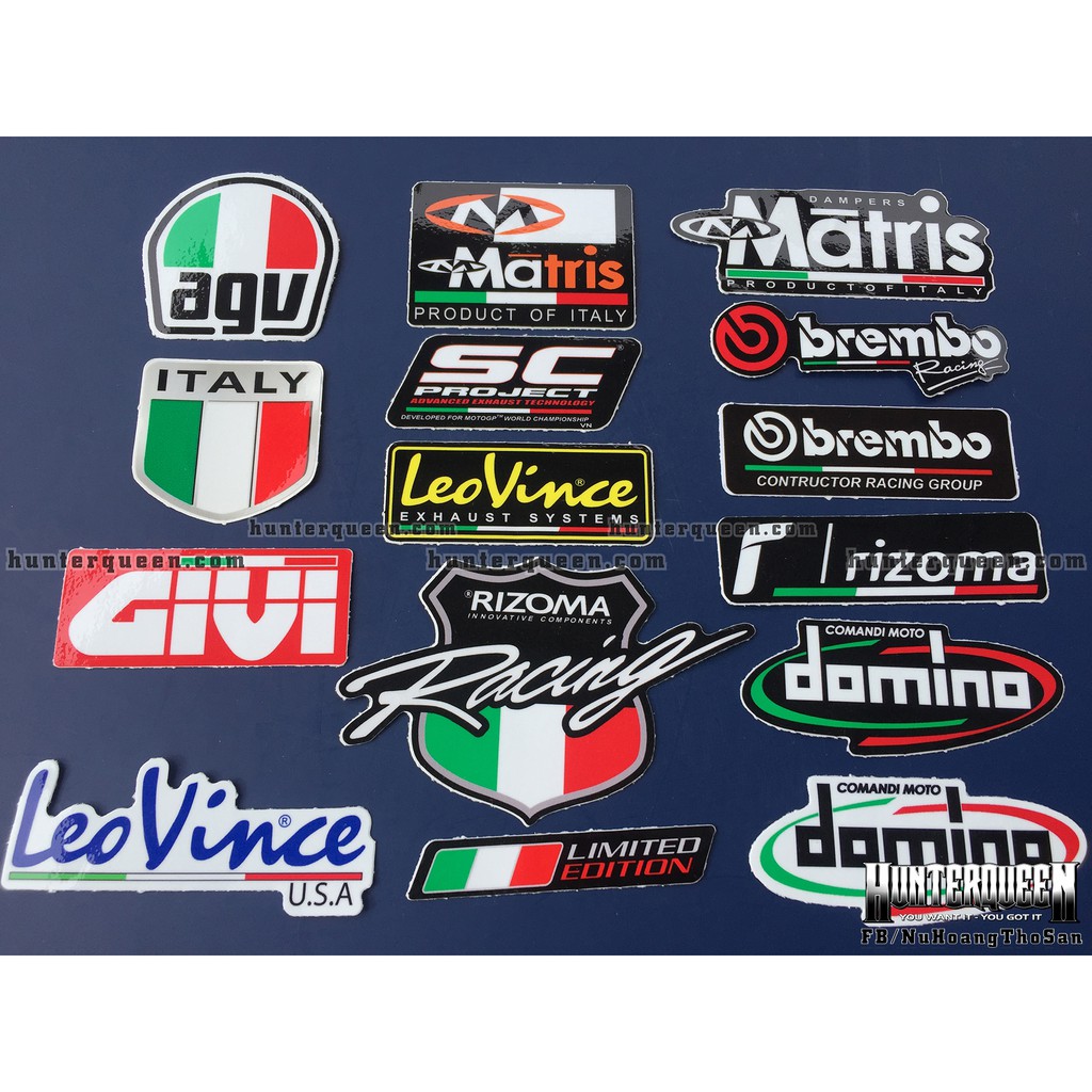 Bộ 15 logo sắc màu cờ Ý, decal dán xe máy, nón bảo hiểm... Sticker chống nước, bền màu. Hình dán đẹp