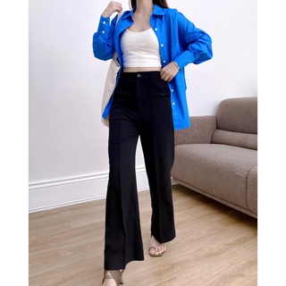 Quần dài tây ống loe nhẹ ly giữa túi mổ sau thời trang GAGO màu đen GO3843