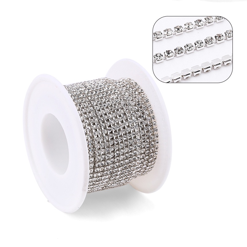 Dây Xích Đính Đá Pha Lê Lấp Lánh Màu Trơn 2Yards Dùng Trang Trí Thủ Công DIY