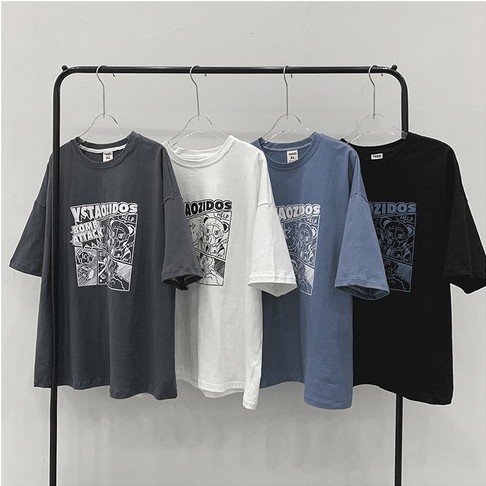 Áo Thun Ngắn Tay Dáng Rộng In Hoạt Hình Kiểu Hàn Quốc Cho Nam Size S-8Xl