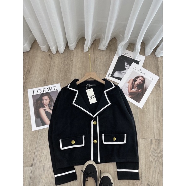 Áo dạ ngắn cổ vest chạy viền trắng cúc đồng túi hộp tay dài trẻ trung mix chân váy hoặc váy đều đẹp chất dạ lì mềm | BigBuy360 - bigbuy360.vn