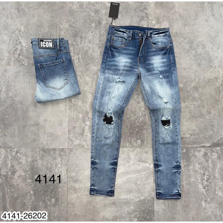 Quần Jeans Nam LV Vá Da Cực Hot - Quần Bò Xanh Amr Rách Nhẹ Cao Cấp Cho Nam