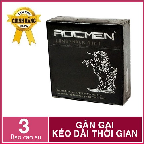 Bao cao su Rocmen ngựa đen [SỐC][HÀNG CHÍNH HÃNG] 4 trong 1 - Gân gai, ôm sát kéo dài thời gian, Hộp 3 bao