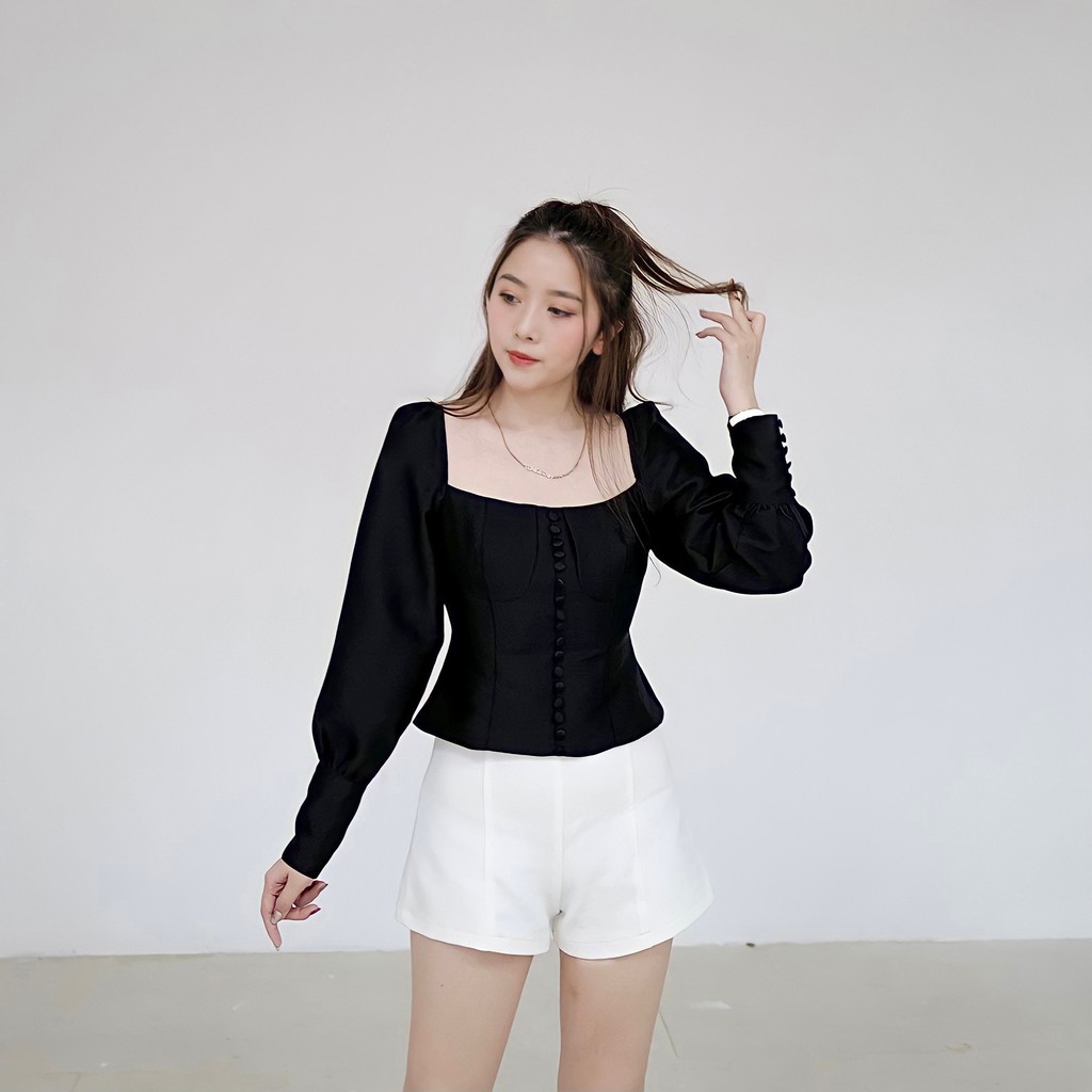 Áo cổ vuông dọc cúc dài tay tafta tingoan FORBIDDEN LOVE TOP