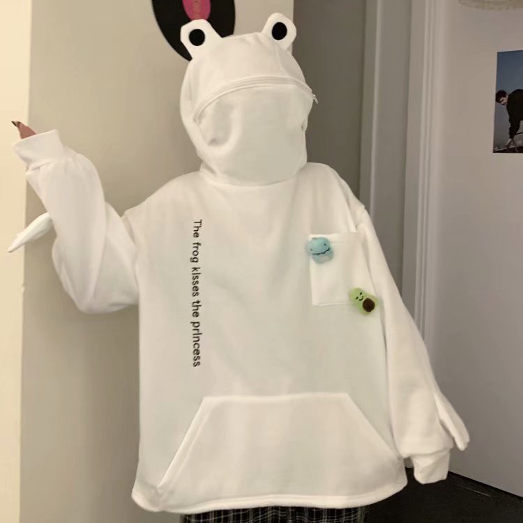 Áo Hoodie Lông Cừu Kiểu Dáng Chú Ếch Vui Nhộn Phong Cách Hàn Quốc