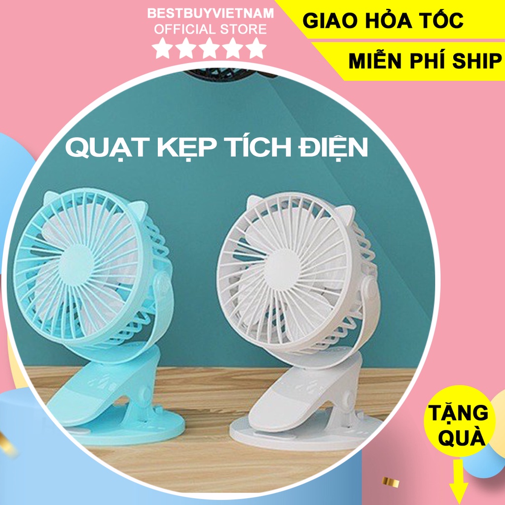 Quạt kẹp xe đẩy , kẹp bàn cầm tay có pin sạc tích điện