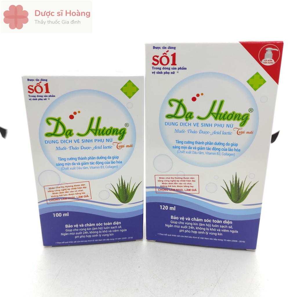 Dung Dịch Vệ Sinh Phụ Nữ Dạ Hương Tươi Mới - Lô Hội 120ml &amp; 100ml