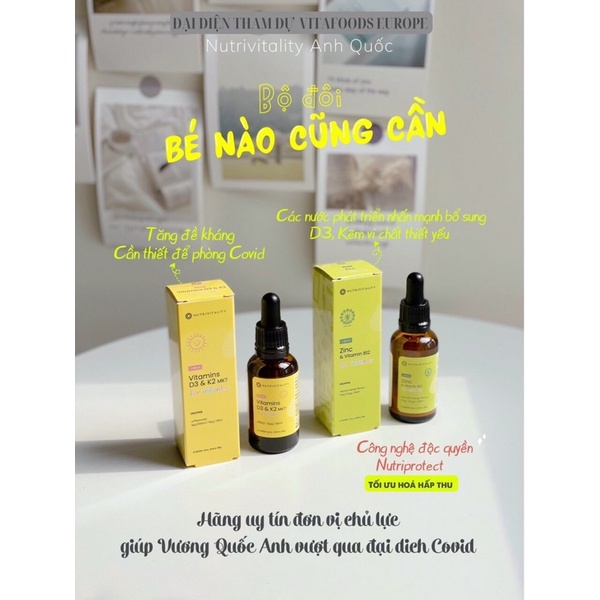 ( CHÍNH HÃNG /2024) Kẽm giọt nutrivitality zn & vitamin b12 anh quốc 30ml cho trẻ từ sơ sinh
