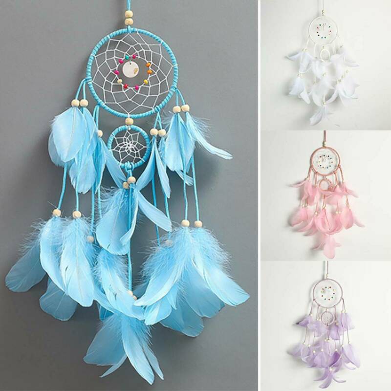 Dreamcatcher lông vũ đính hạt, tặng kèm dây đèn led( chọn mẫu)