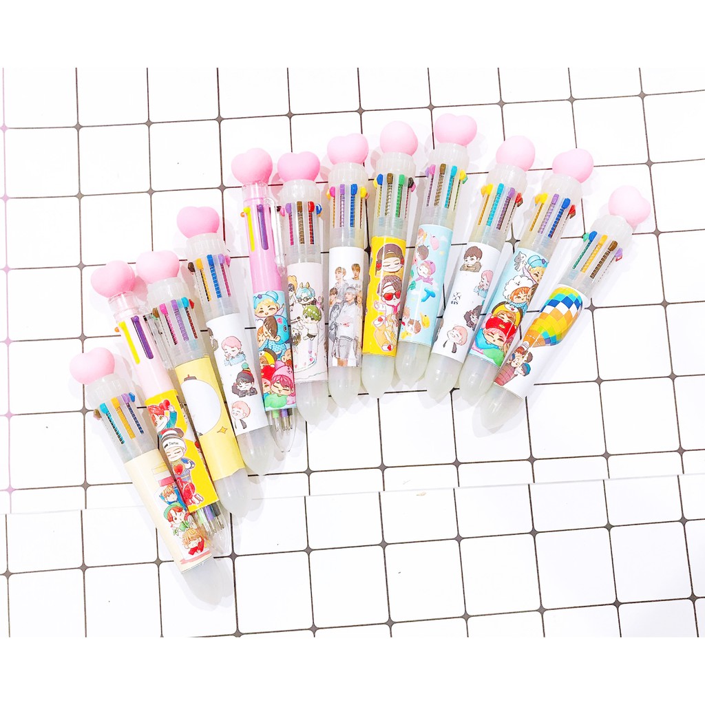 Bút bấm 10 màu bút army bangtan kpop BNMI11 bút nhiều màu cute bút 10 màu dễ thương