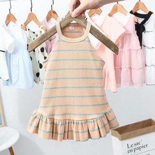 Váy Hai Dây Kẻ Cho Bé Gái Đi Biển Minchu Kids