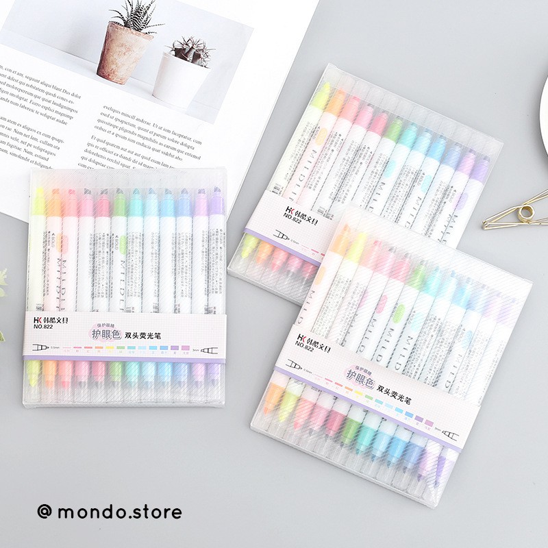 Set 12 Bút Highlight Đánh Dấu Milkliner 2 Đầu