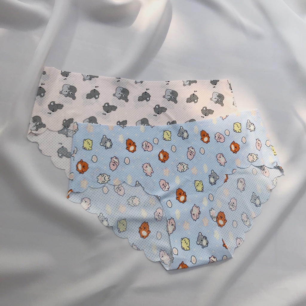 Quần lót nữ thun hoạ tiết Cartoon viền cắt gợn sóng không đường may