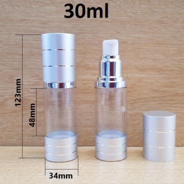 Chai hút chân không trong suốt Nắp Bạc 15ml,30ml,50ml , chai xịt giọt chiết kem , phụ kiện du lịch