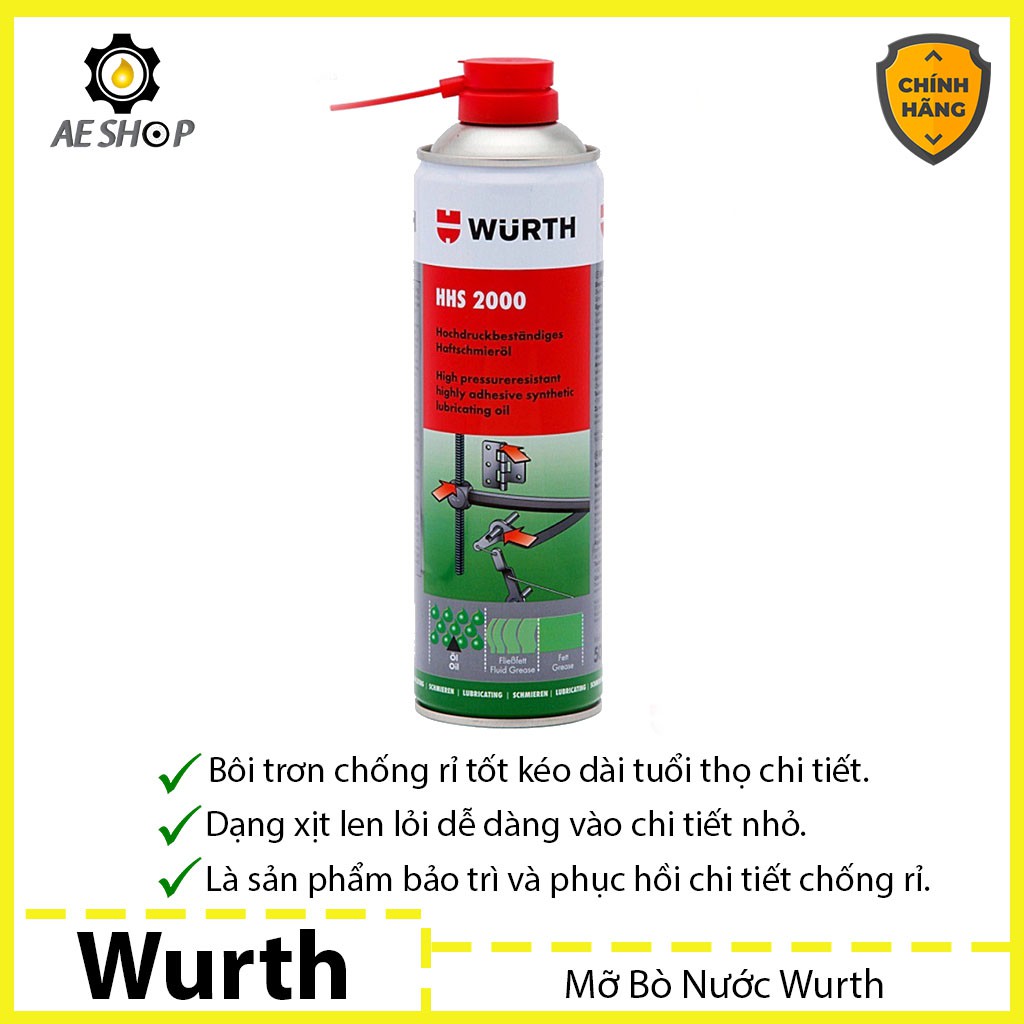 Mỡ Bò Bôi Trơn Wurth HHS 2000 Dạng Xịt Nhập Khẩu Đức [Chính hãng]