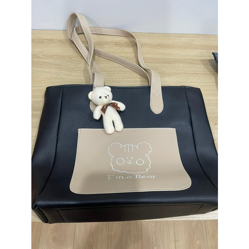 Túi tote da trơn tặng kèm gấu vừa A4, vừa Laptop P106