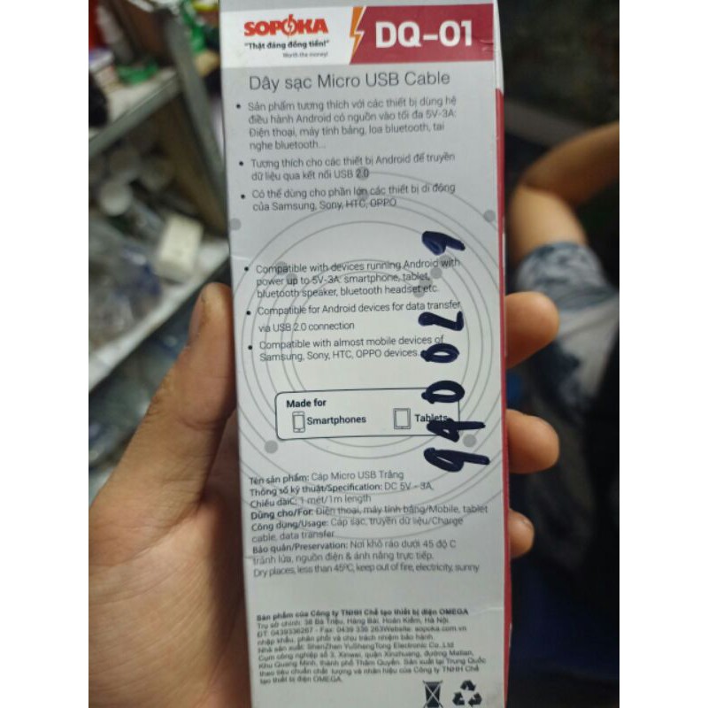 Cáp Sạc Điện Thoại SOPOKA DQ-02 Dành Cho SAMSUNG,OPPO, SONY, HCT...