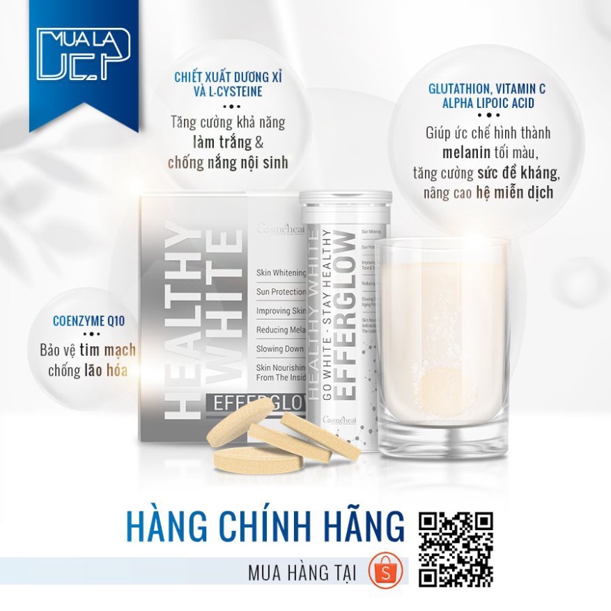 Viên Uống Trắng Da COSMEHEAL Healthy White Efferglow Làm Trắng-Chống Nắng-Tăng Đề Kháng-Hạn Chế Lão Hóa