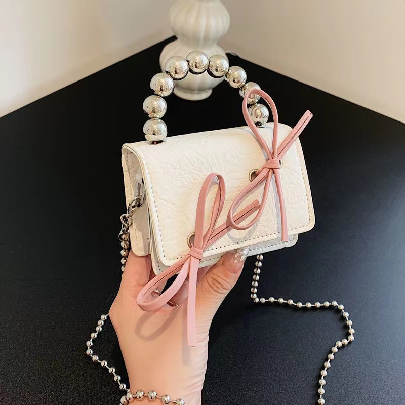 Túi đeo chéo mini túi nơ dây xích tay cầm ngọc trai túi hộp vuông cô gái ngọt ngào dễ thương