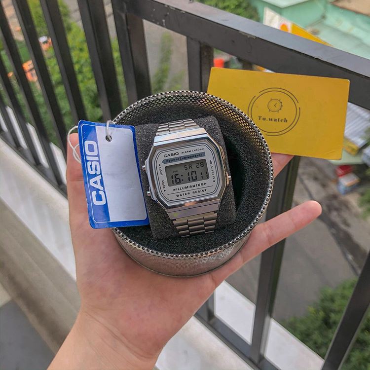 Đồng hồ nam Casio A168 Full Box cổ điển, chống nước, dây thép không gỉ, lịch sự, thời trang