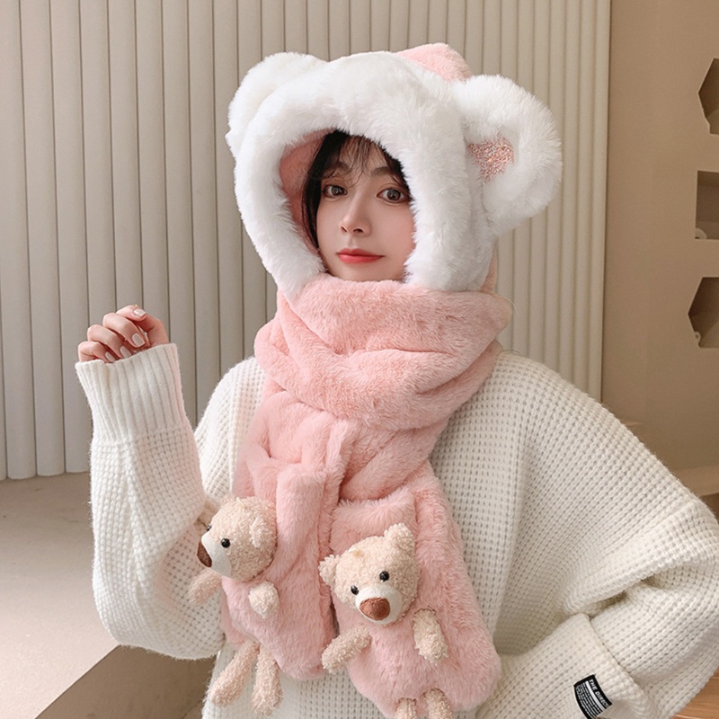 Khăn Quàng Cổ / Mũ / Găng Tay 3 Trong 1 Siêu Mềm Họa Tiết Gấu Hoạt Hình Dễ