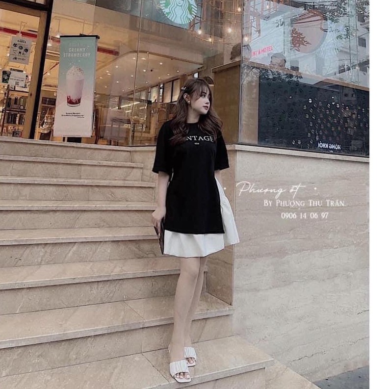 Set xẻ vạt kèm chân váy, áo phông xẻ vạt mix chân váy cực xinh NL01 | BigBuy360 - bigbuy360.vn