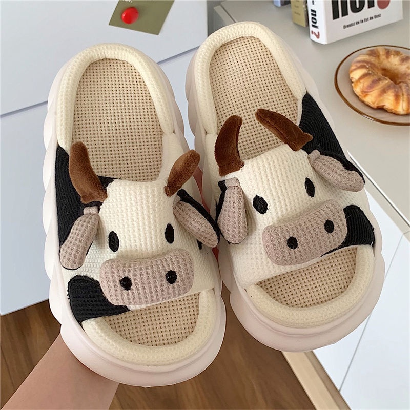 Dép bánh mỳ hình con bò đi trong nhà đế cao su cao 4cm hàng loại 1