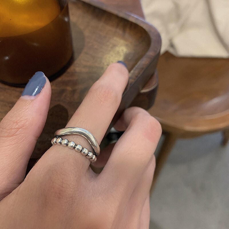 Nhẫn Đeo Tay Hai Tầng Màu Vàng / Bạc Họa Tiết Hình Học Phong Cách Hip Hop Thời Trang Cho Nữ