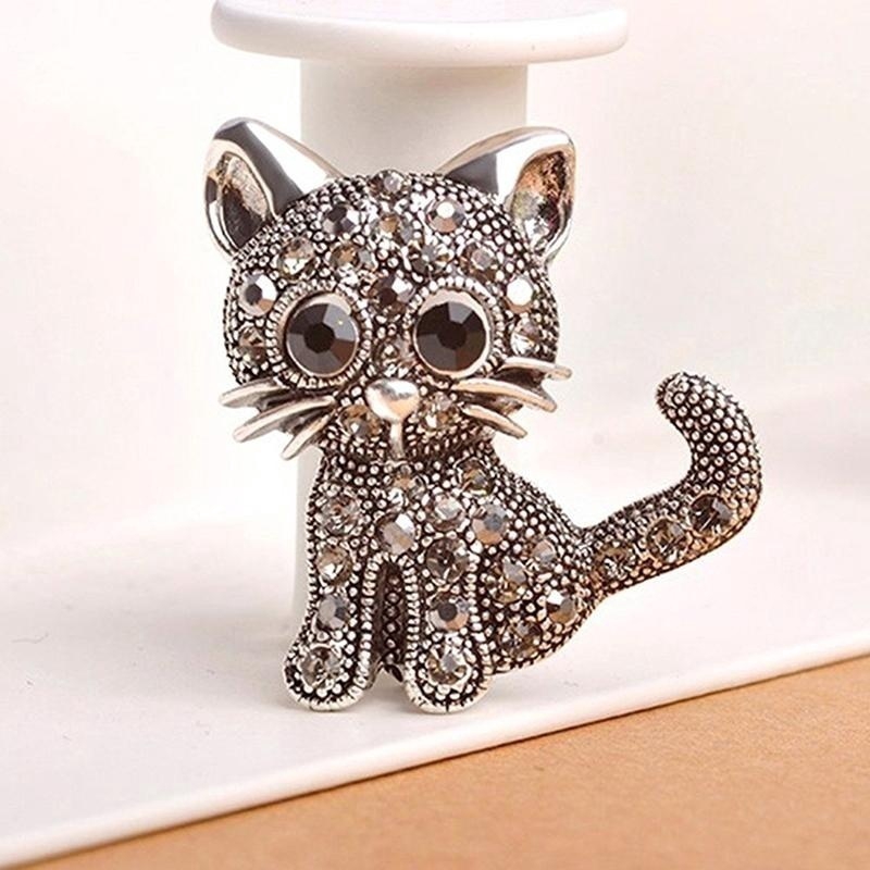 New Design Fashion Jewelry Women Ladies Crystal Rhinestone Vintage Coat Shirt Clips Cute Little Cat Retro Brooch Pin