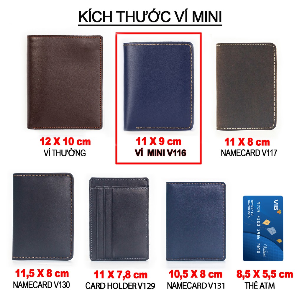 Ví nam nhỏ gọn V116 cao cấp- Ví nam mini da bò Nappa, 2 màu lựa chọn-Da thật, thương hiệu Bụi leather-BH 24 tháng