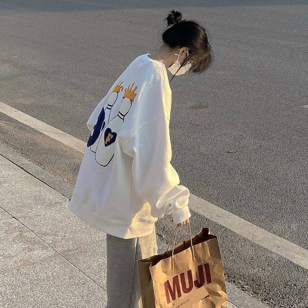 Áo sweater 100% cotton Cổ Tròn Dáng Rộng Phong Cách Hàn Quốc Thời Trang Cho Nữ